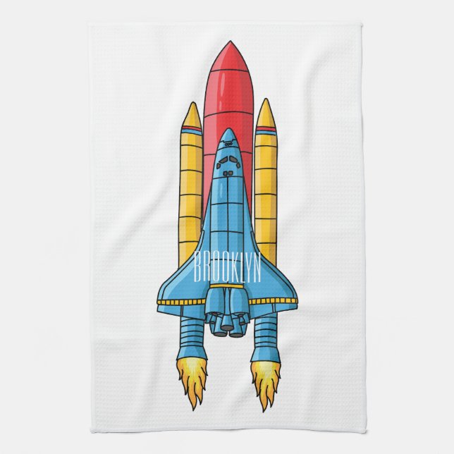 Rocket ship cartoon illustration kitchen towel (Vertical)