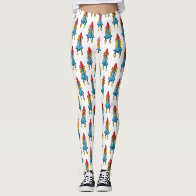 Rocket ship cartoon illustration leggings (Front)