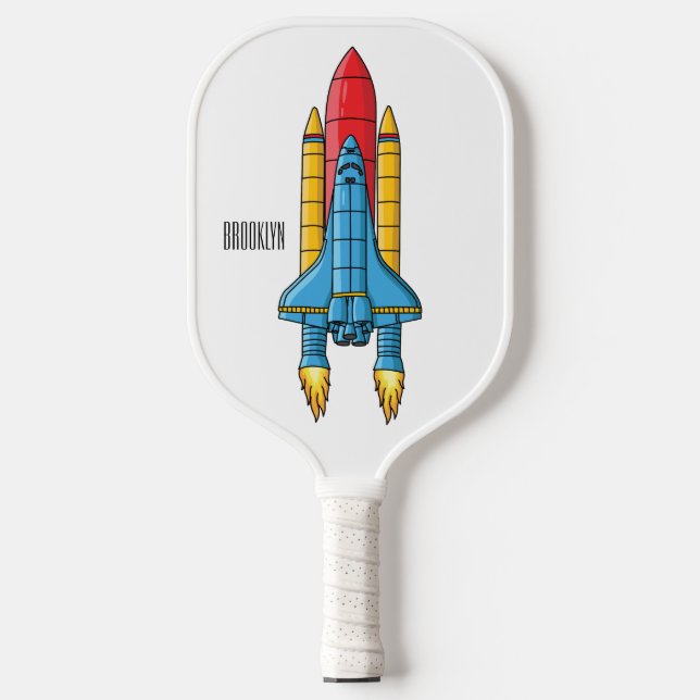 Rocket ship cartoon illustration pickleball paddle (Front)