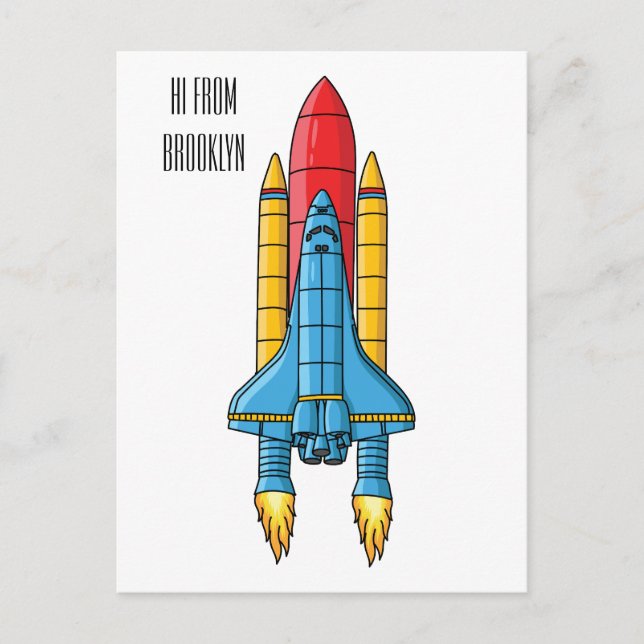 Rocket ship cartoon illustration postcard (Front)