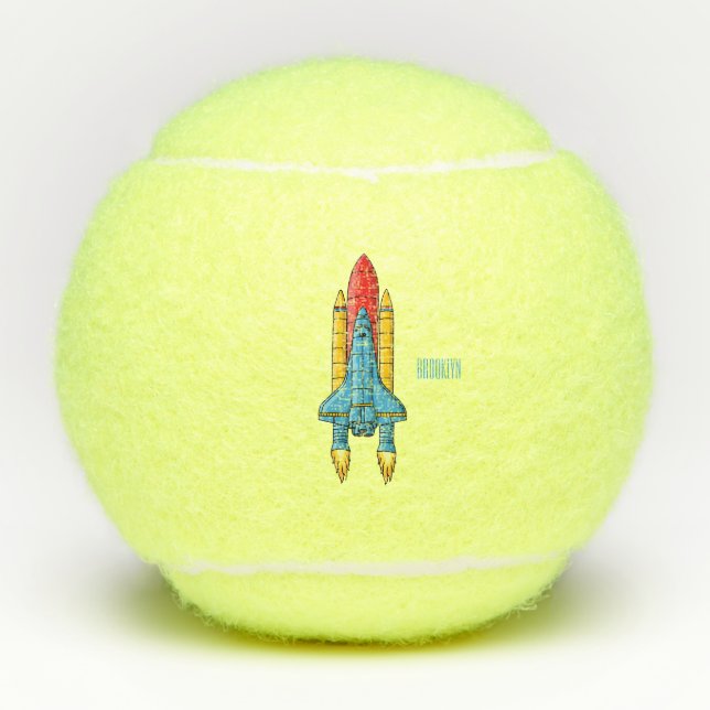 Rocket ship cartoon illustration  tennis balls (Front)