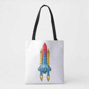 Rocket ship cartoon illustration  tote bag