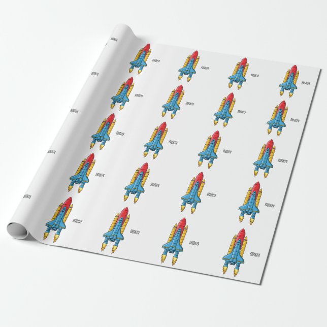 Rocket ship cartoon illustration wrapping paper (Unrolled)