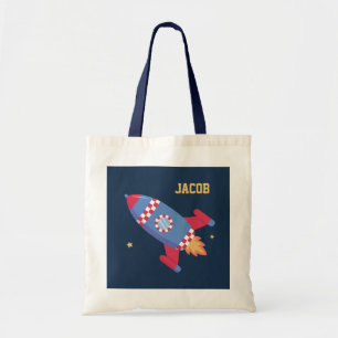 Rocket Ship Chequered, Outer Space, For Boys Tote Bag