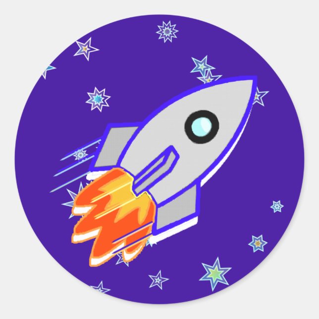 Rocket Ship Classic Round Sticker (Front)