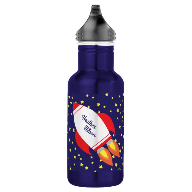 Rocket Ship Cute Kids Bouteille d'eau avec nom (Droite)