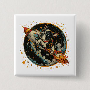 Rocket Ship French Bulldog Astronaut 2 Inch Square Button