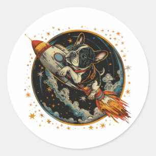 Rocket Ship French Bulldog Astronaut Classic Round Sticker