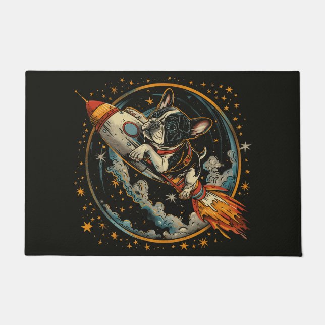 Rocket Ship French Bulldog Astronaut Doormat (Front)