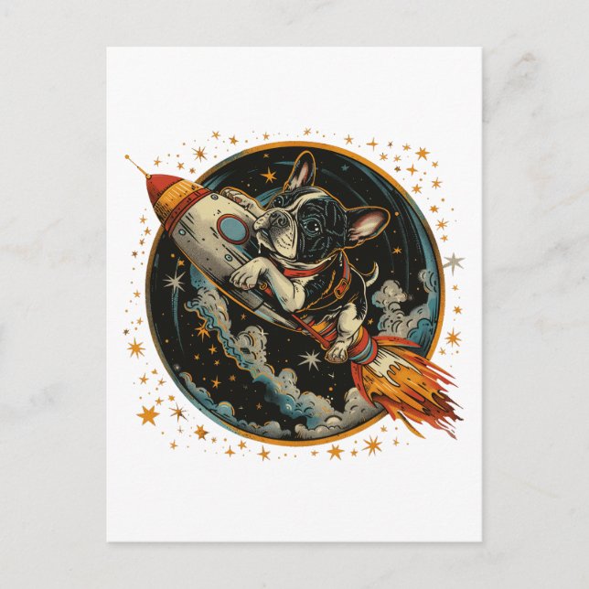 Rocket Ship French Bulldog Astronaut Postcard (Front)
