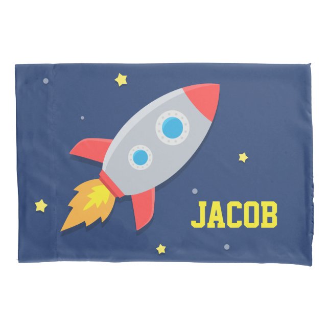 Rocket Ship in Outer Space Boys Room Pillowcase (Front)