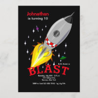 Rocket Ship in Space Invitation