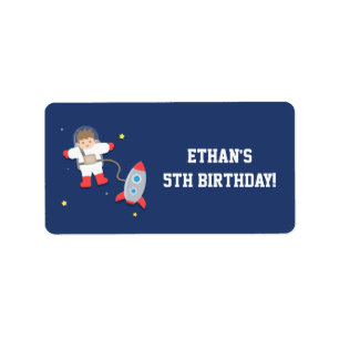 Rocket Ship Outer Space Astronaut Birthday Party Label