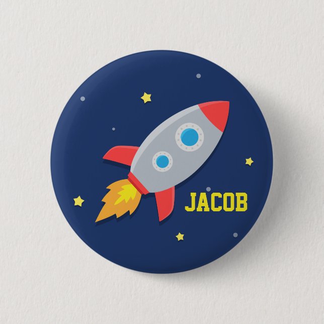 Rocket Ship, Outer Space, For Boys 2 Inch Round Button (Front)