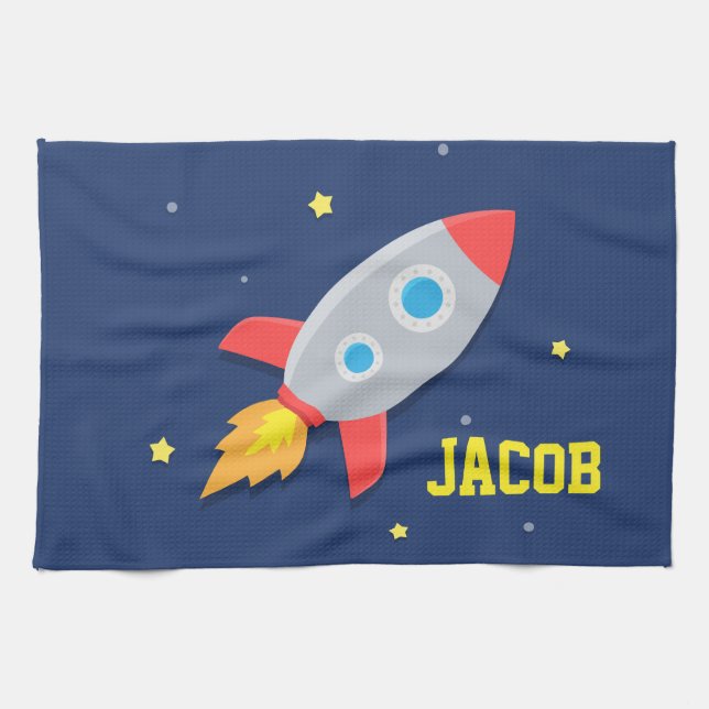 Rocket Ship, Outer Space, For Boys Kitchen Towel (Horizontal)