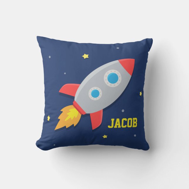 Rocket Ship, Outer Space, For Kids Room Throw Pillow (Front)
