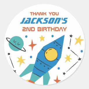 Rocket Ship Outer Space Kids Birthday Party Classic Round Sticker
