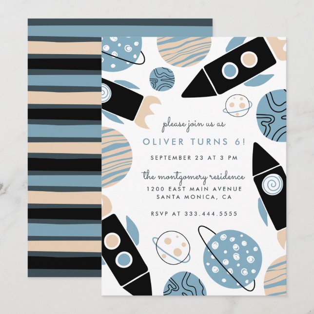 Rocket Ship Outer Space Kids' Birthday Party Invitation (Front/Back)