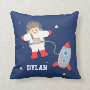 Rocket Ship Outer Space Little Astronaut Boys Room Throw Pillow