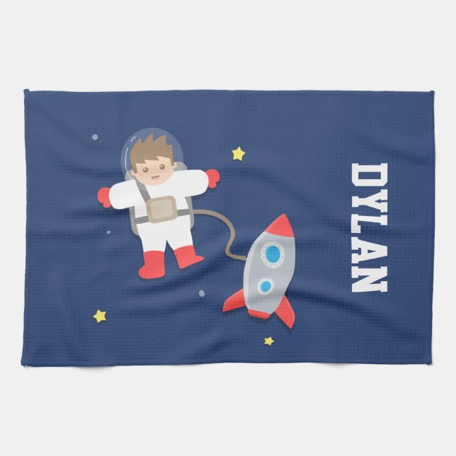 Rocket Ship Outer Space Little Astronaut For Kids Kitchen Towel (Horizontal)