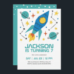 Rocket Ship Outer Space Party Kids Birthday Invitation<br><div class="desc">Cute design for kids,  boys or girls who love astronaut,  outer space,  rocket,  universe,  planets,  stars and galaxy. Perfect for space theme birthday party. You can customize the wording to fit other occasions.</div>