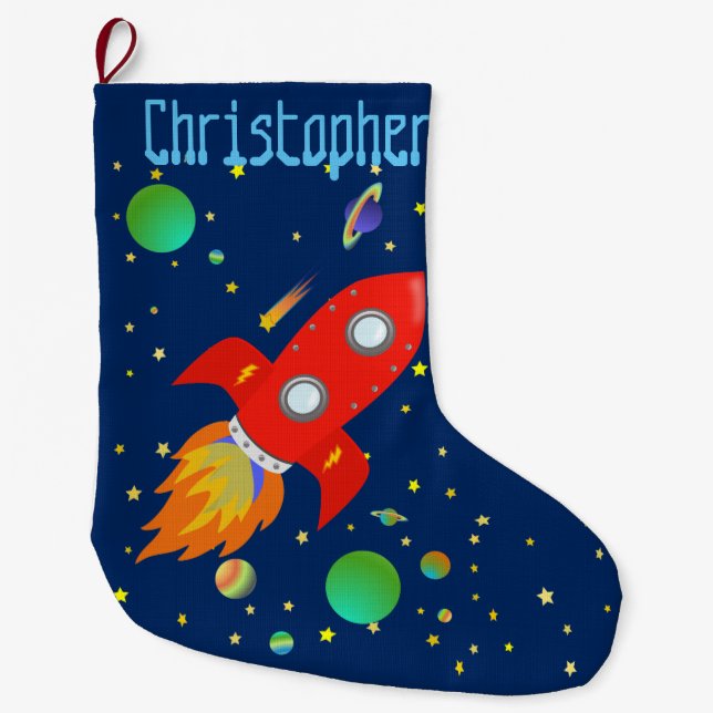 Rocket Ship Personalized Stocking (Front)