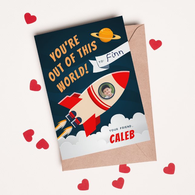 Rocket Ship Photo Classroom Valentine's Day Card (Creator Uploaded)