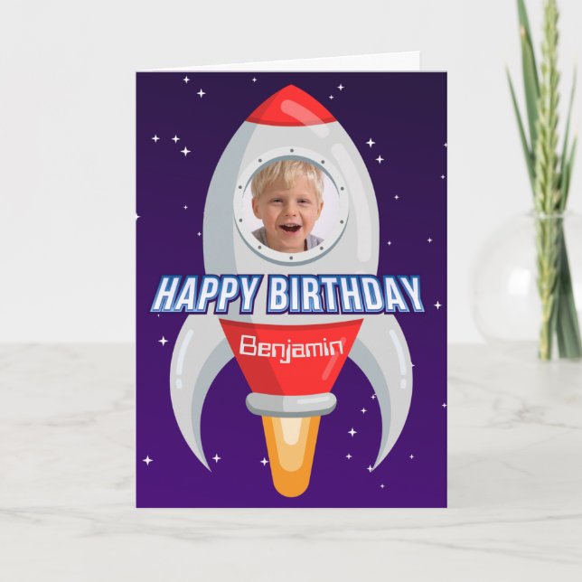 Rocket Ship Photo Custom Card (Front)