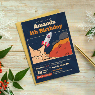 Rocket Ship Space Adventure Birthday Invitation