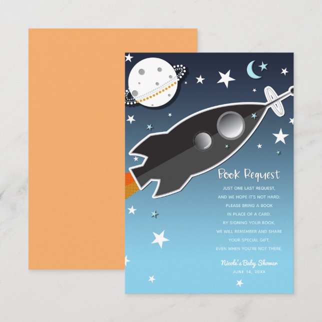 Rocket Ship Space Baby Shower Book Request Invitation (Front/Back)