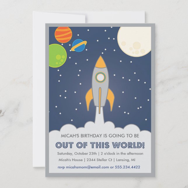 Rocket Ship Space birthday invite (Front)