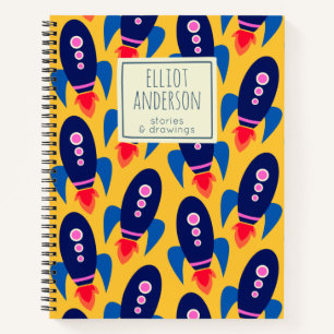 Rocket Ship Space Pattern Personalized Name Story Notebook