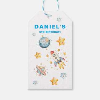 Rocket Ship Space-Themed Custom Birthday Party Gift Tags