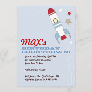 Rocket Ship Themed Birthday Invitations