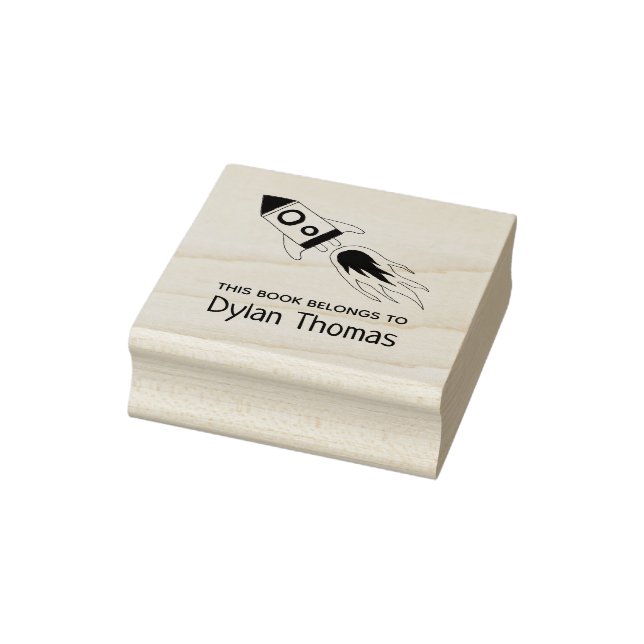 Rocket Ship 'This Book Belongs' and Name Rubber Stamp (Stamp)