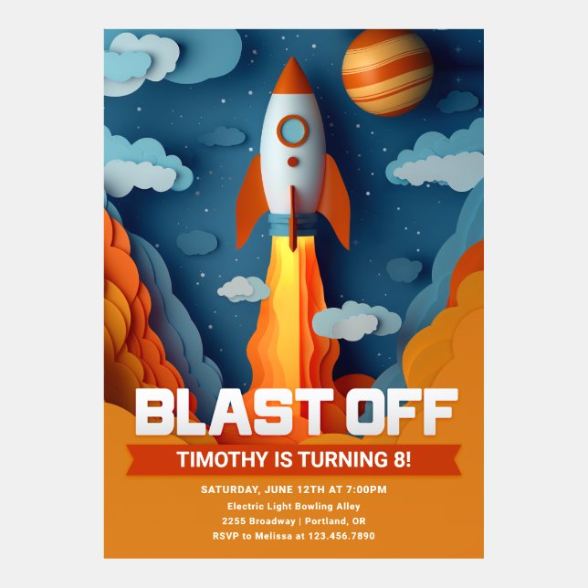 Rocket Ship Vintage Birthday Invite Template (Front)