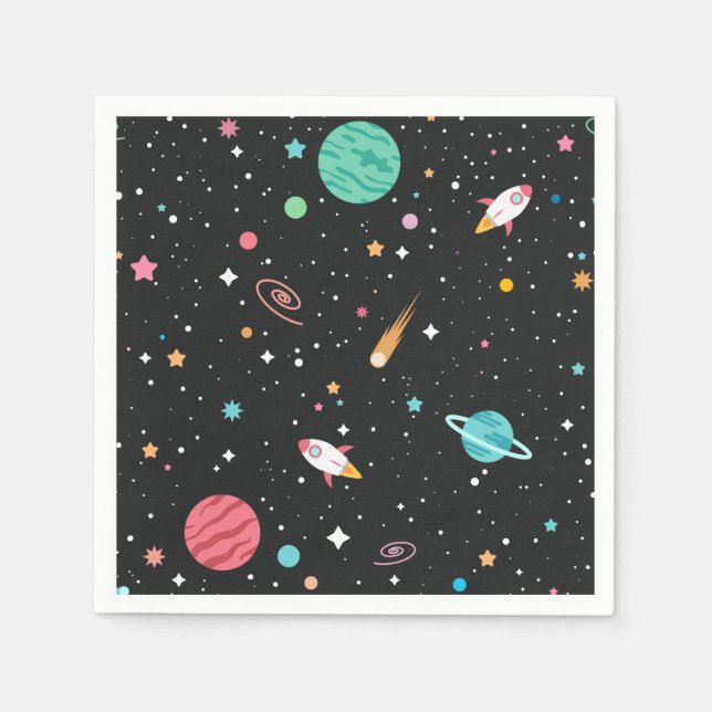rocket ships and planets in outer space napkin (Front)
