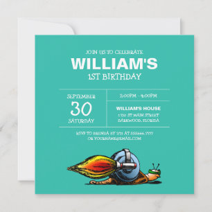 Rocket Snail Birthday Invitation