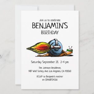 Rocket Snail Birthday Invitation