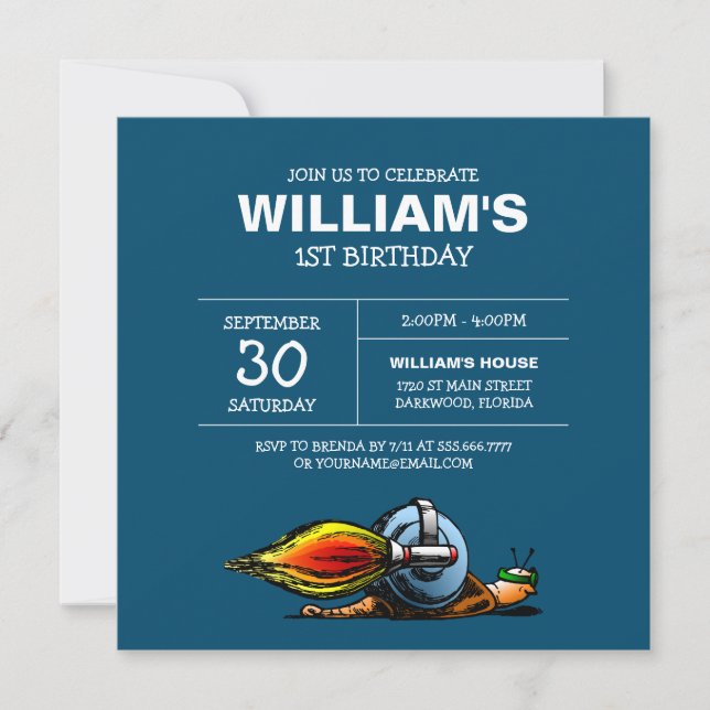 Rocket Snail Birthday Invitation (Front)