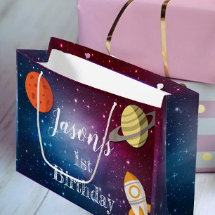 Rocket Space Galaxy 1st Birthday Party  Large Gift Bag