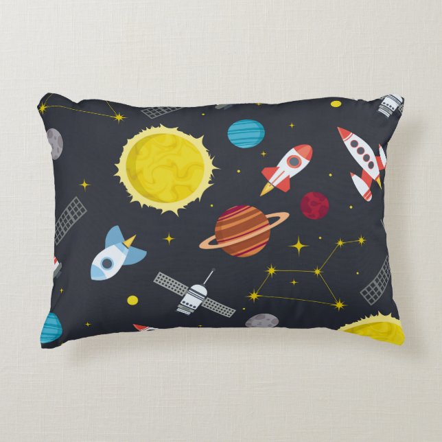 Rocket space globe solar system and planet cosmos  accent pillow (Front)