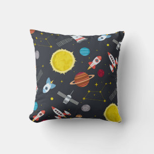 Rocket space globe solar system and planet cosmos throw pillow