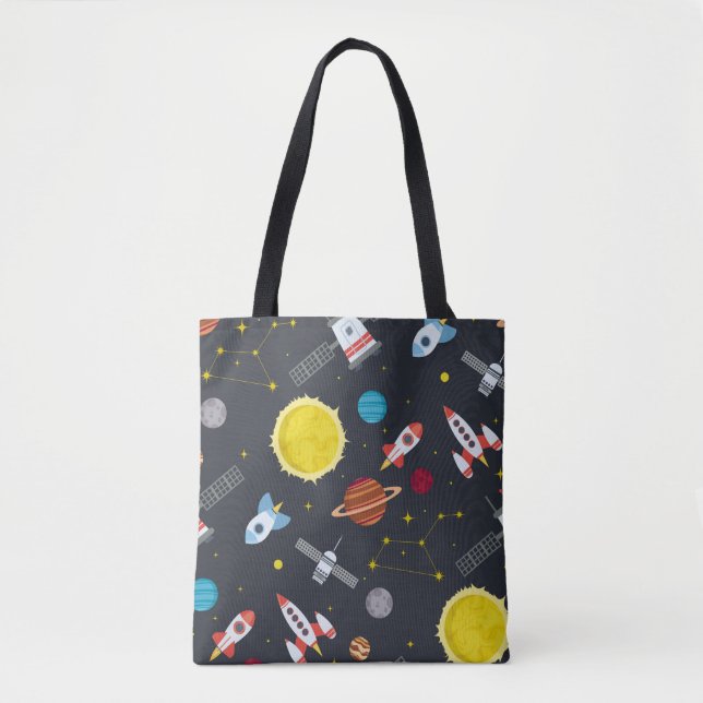 Rocket space globe solar system and planet cosmos  tote bag (Front)