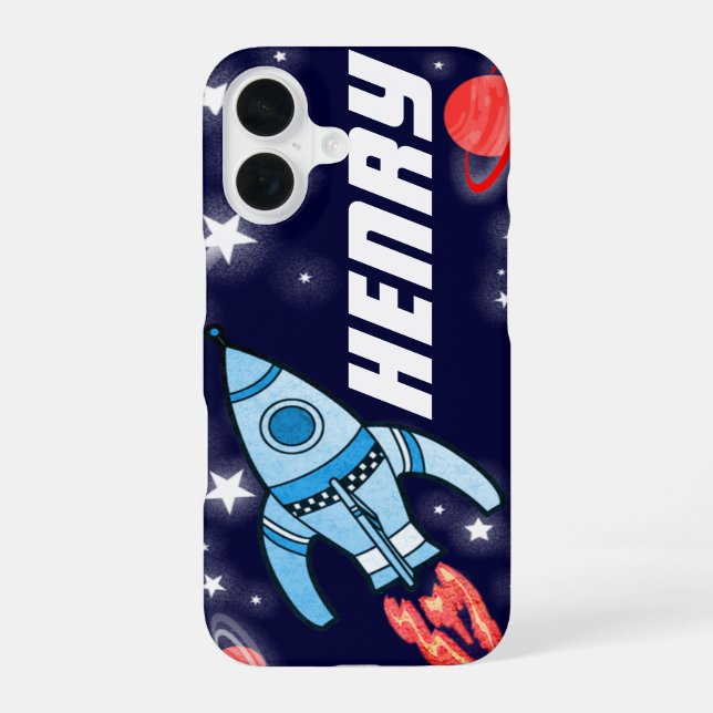 Rocket space navy personalized name iphone case (Back)