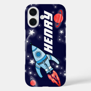 Rocket space navy personalized name iphone case