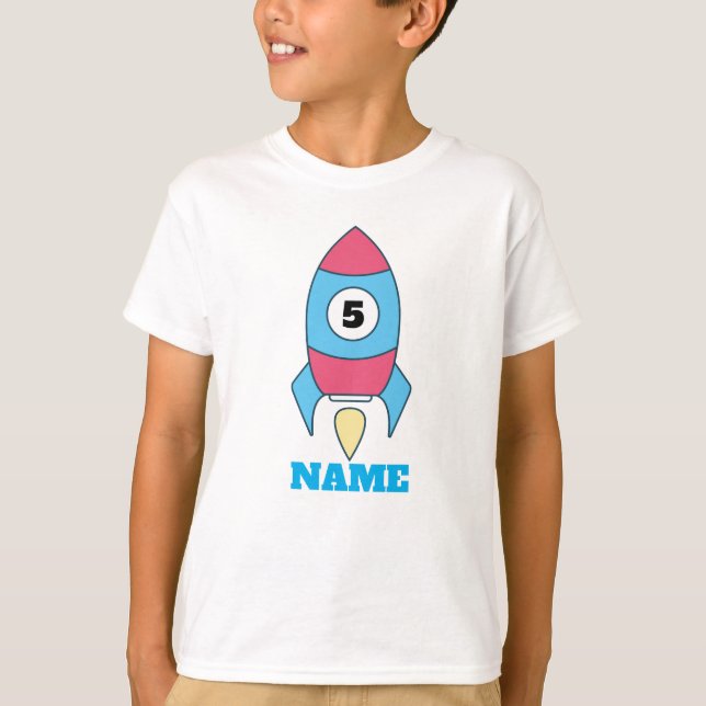 Rocket spaceship birthday shirt - outer space (Front)