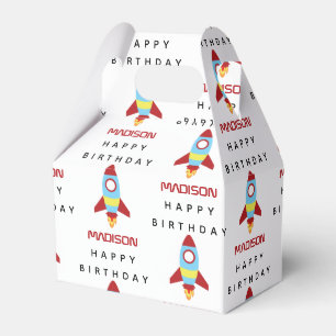Rocket Spaceship Launching Custom Name Birthday  Favor Box