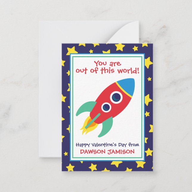 Rocket & Stars Valentine's Classroom Cards (Front)