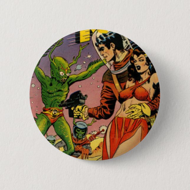 Rocket to the Moon Comic 2 Inch Round Button (Front)